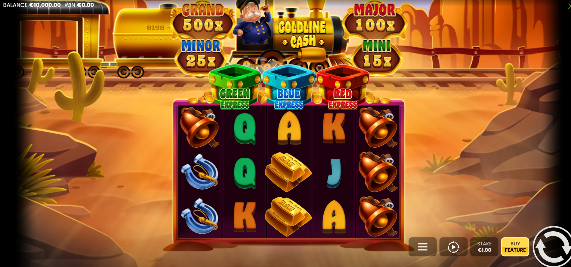 Goldline Cash base game showing the Cash Train symbols on the reels