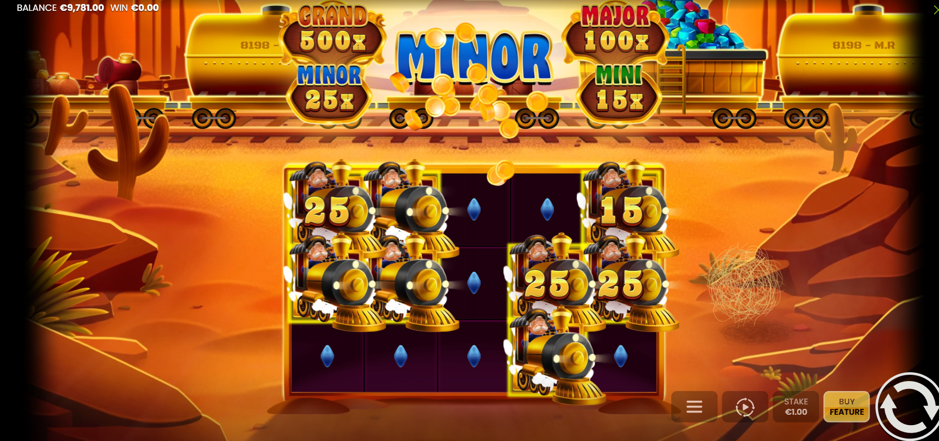 Goldline Cash Super Hold and Win bonus round with Gold Train symbols