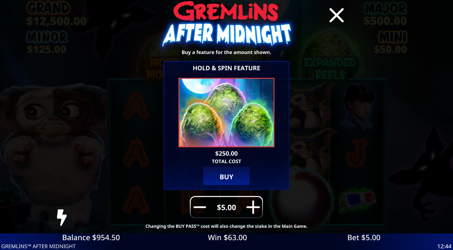 Gremlins After Midnight Buy Pass bonus buy options screen