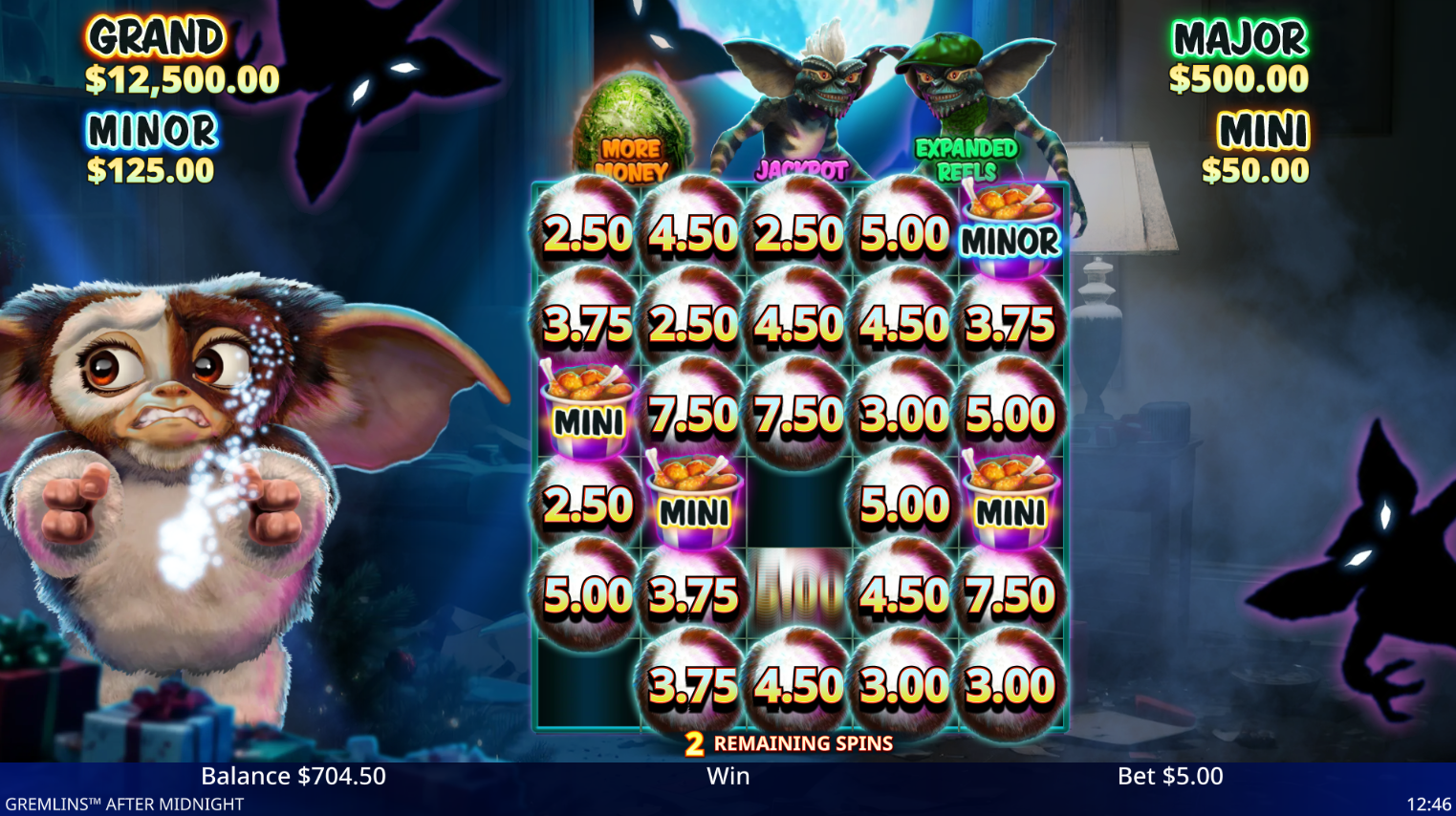 Gremlins After Midnight Hold and Spin bonus feature in progress
