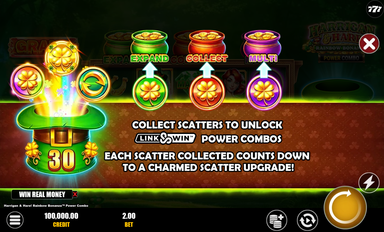 Harrigan & Hare! Rainbow Bonanza Power Combo information screen