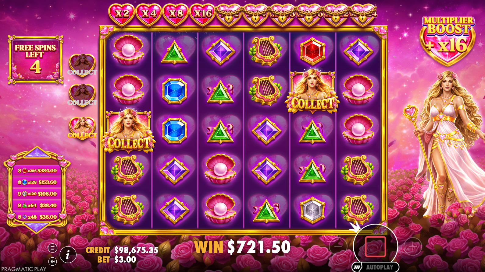 Hearts Of Venus Super Free Spins feature screenshot