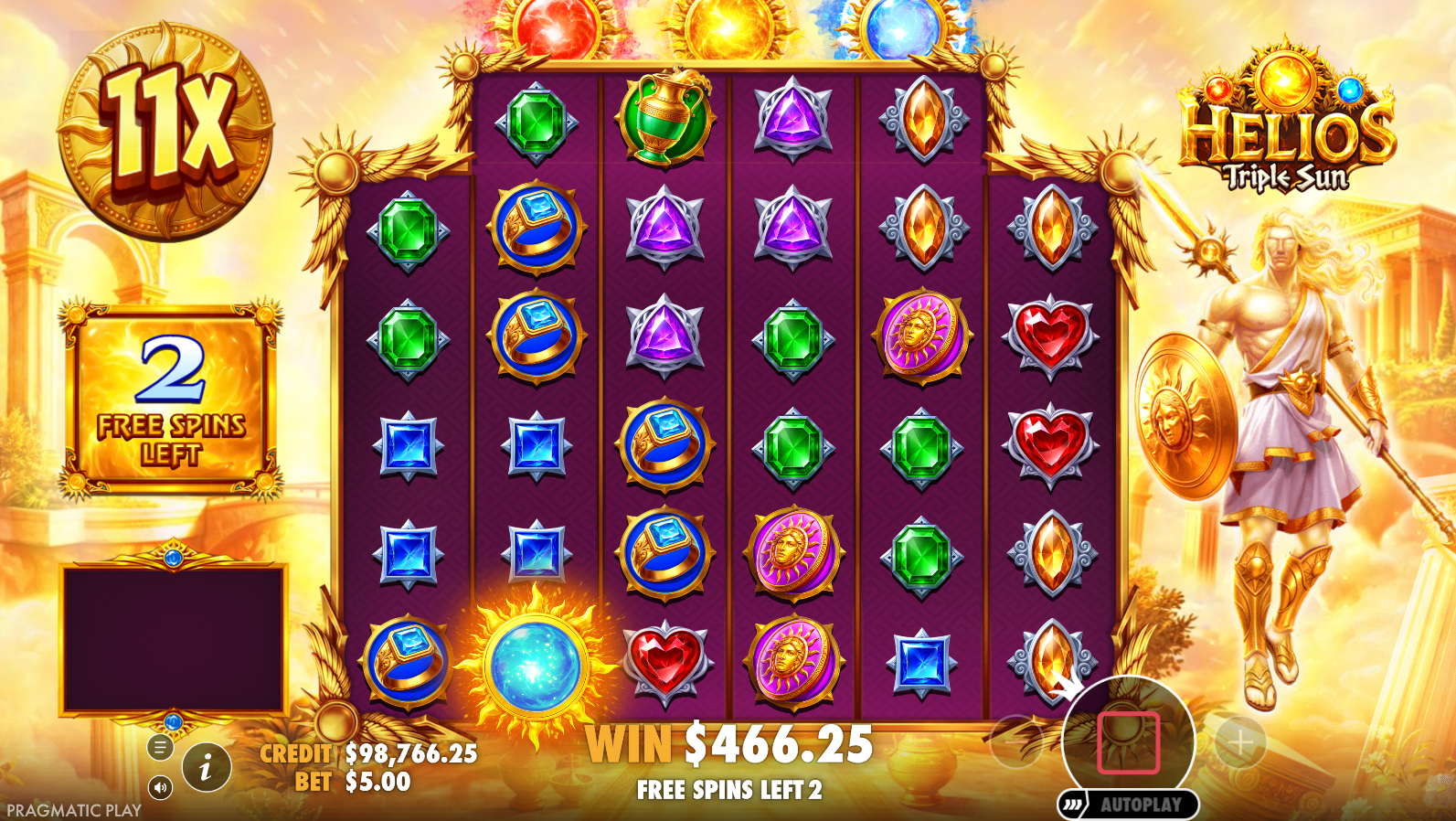 Helios Triple Sun super free spins with all three sun modifiers active