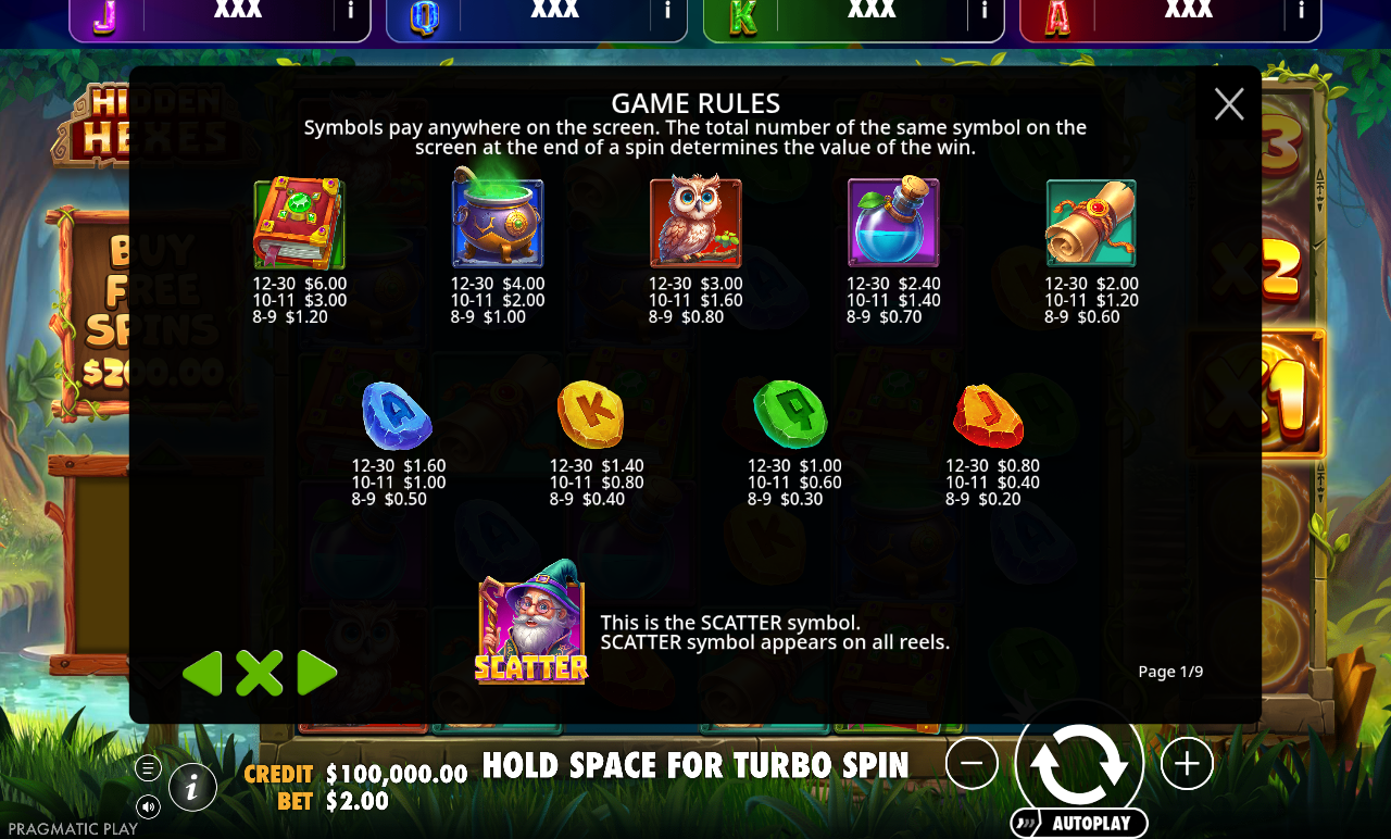 Hidden Hexes - Brasil Jackpot information screen