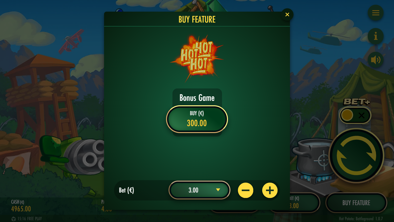 Hot Potato Battleground Feature Buy option screen