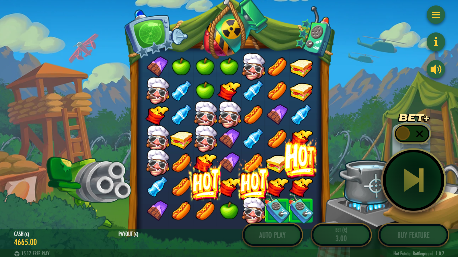 Hot Potato Battleground Scatter Symbols that trigger the Bonus Game