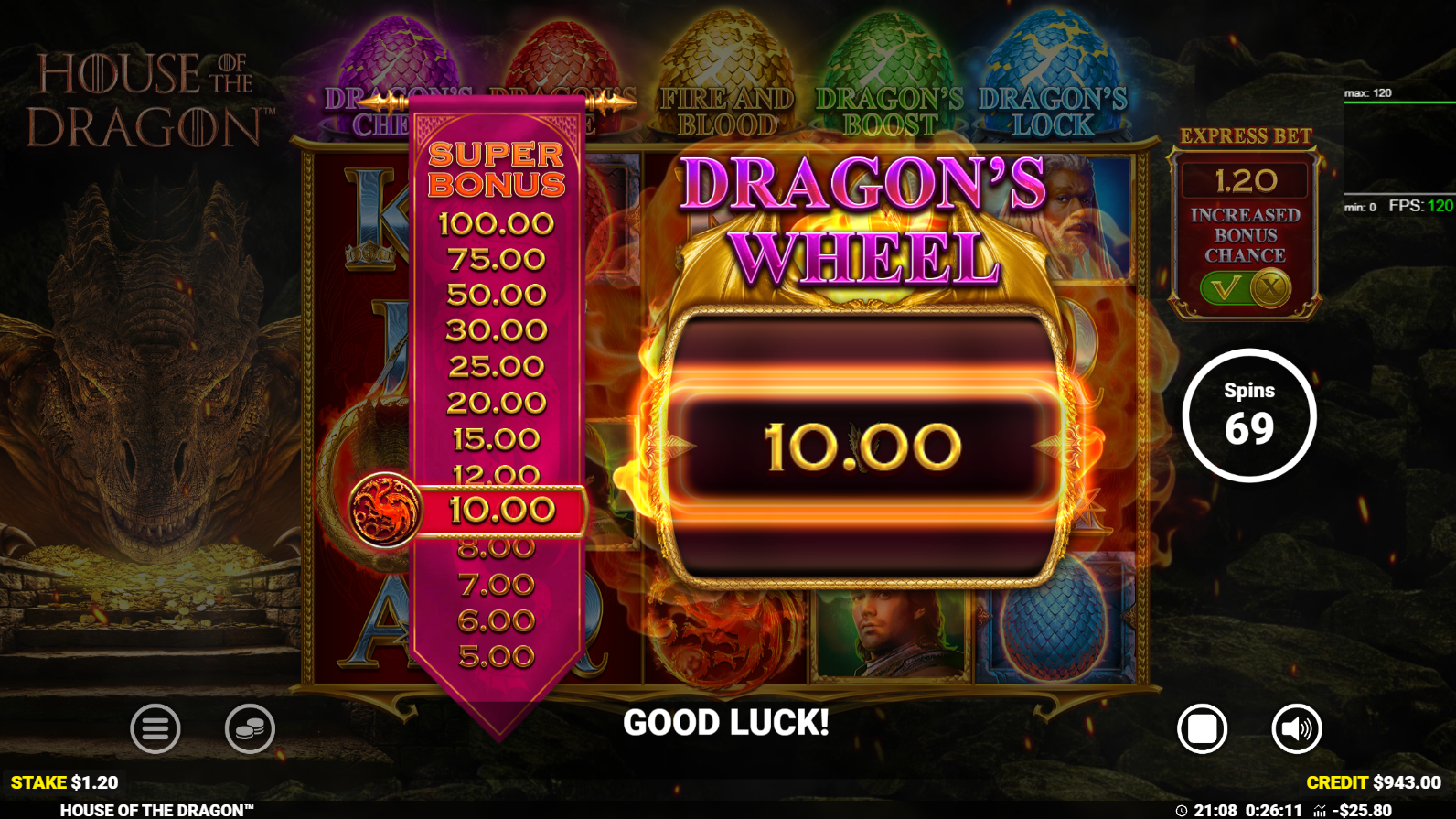 House of the Dragon slot Dragon's Wheel feature