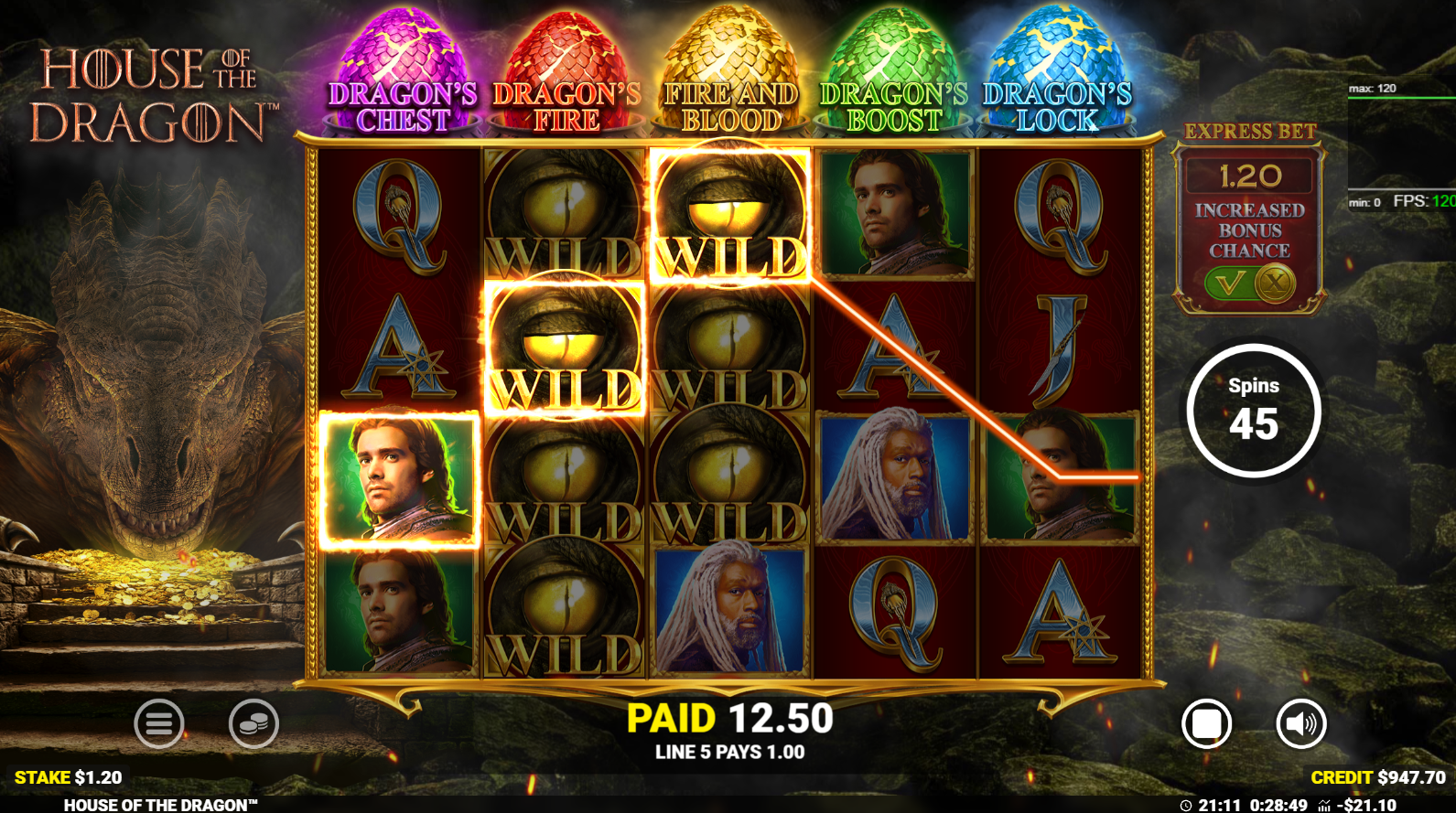 House of the Dragon slot Wild Fire feature