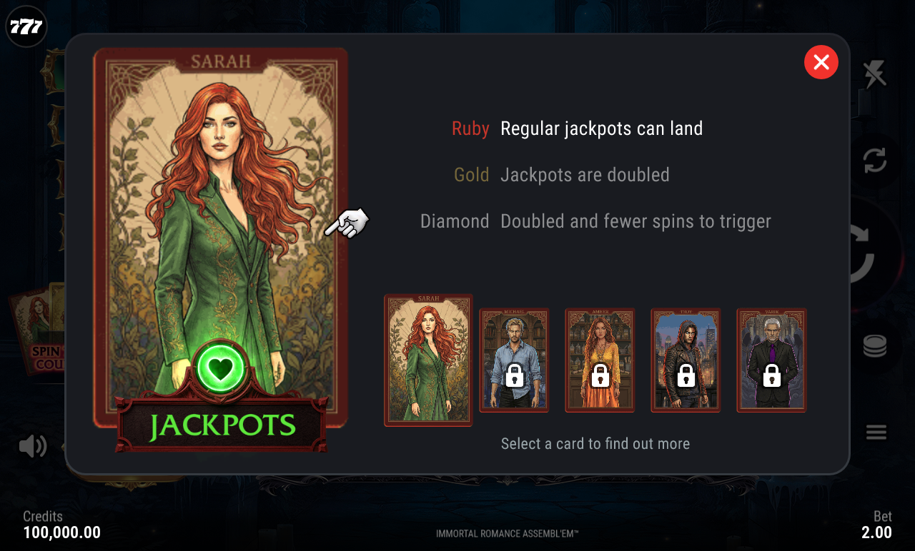 Immortal Romance Assembl'em information screen