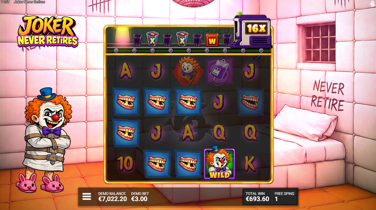 Joker Never Retires Healthy Habits bonus feature - 8 free spins with progressive multiplier