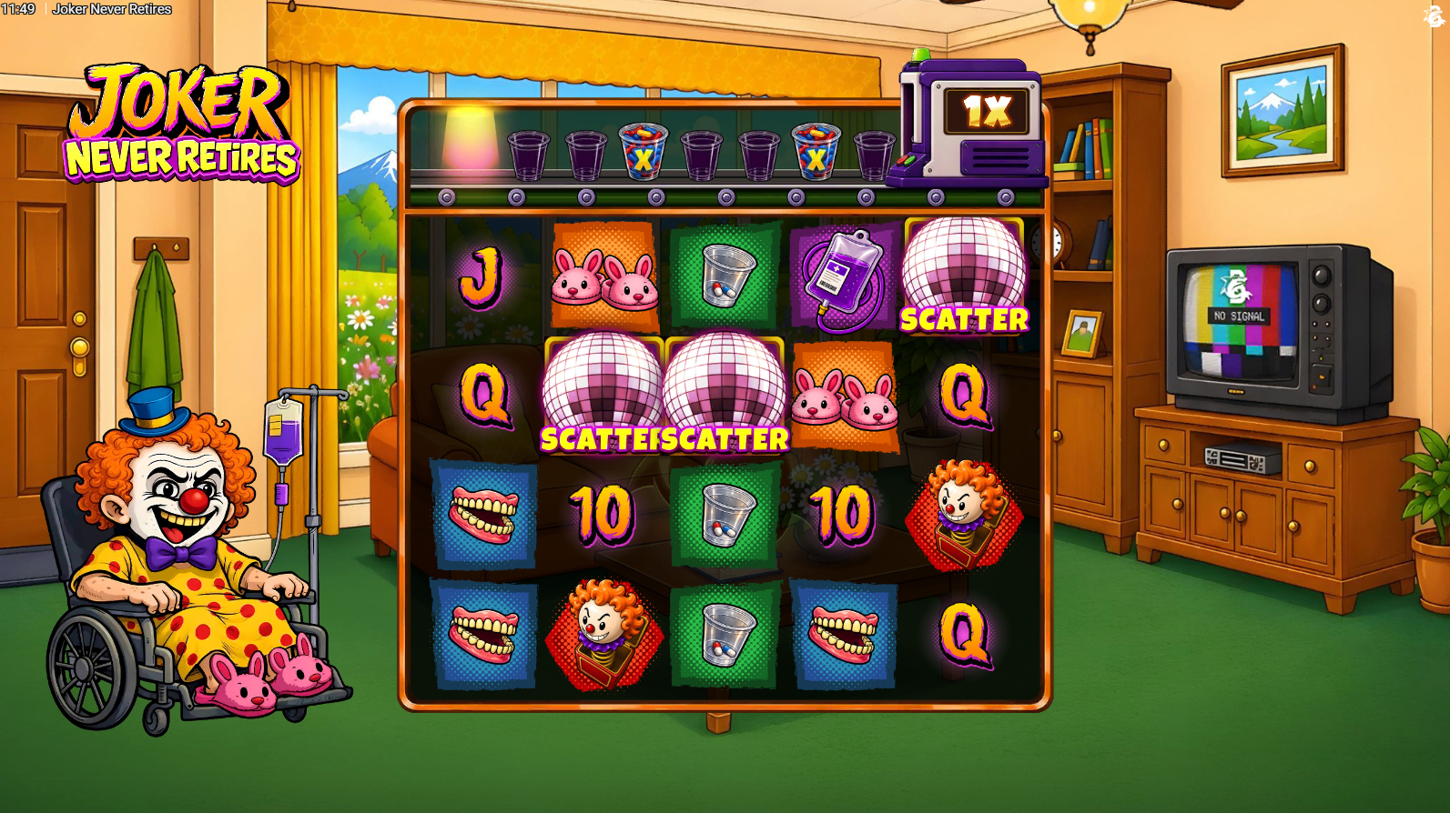 Joker Never Retires scatter symbols triggering the bonus round