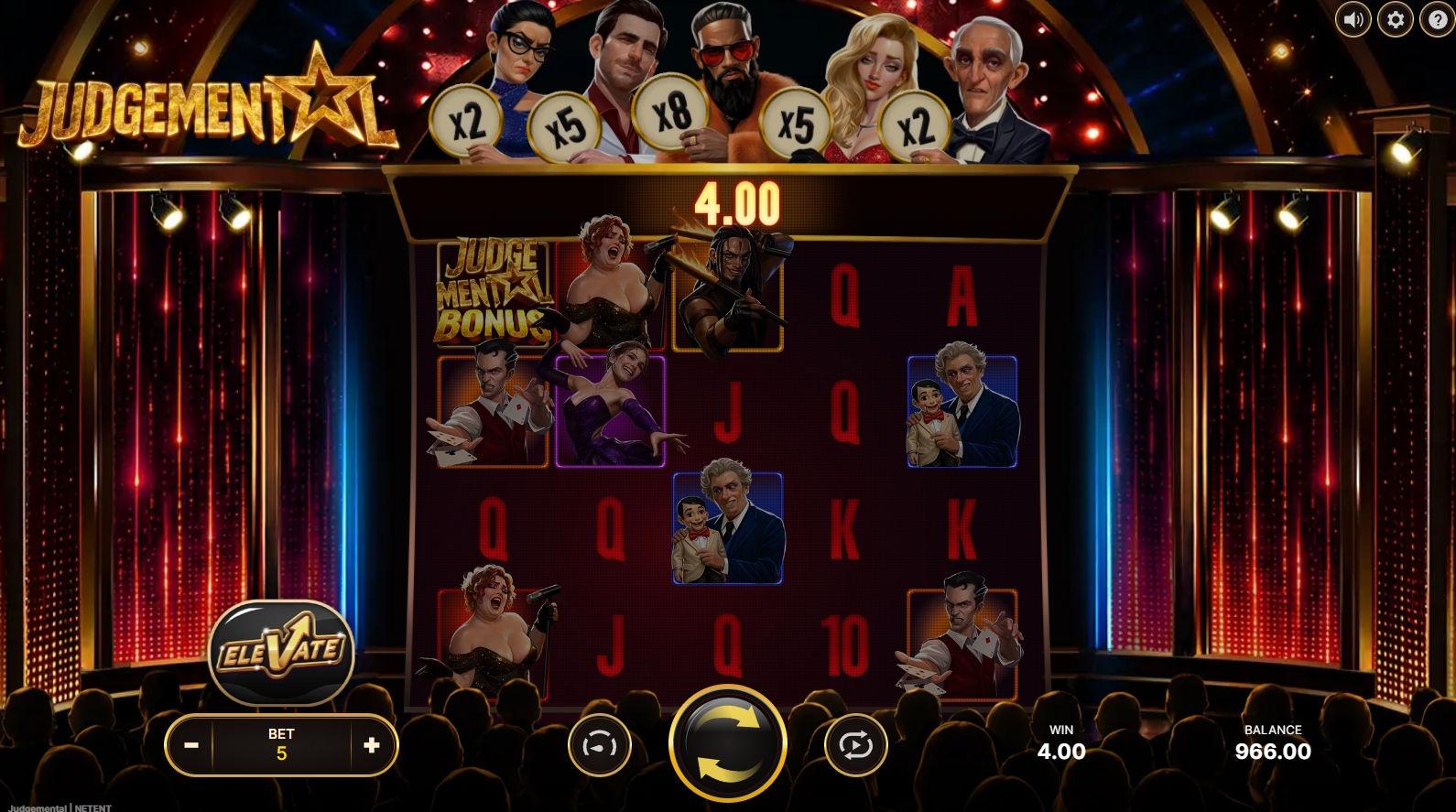 Judgemental slot base game by NetEnt