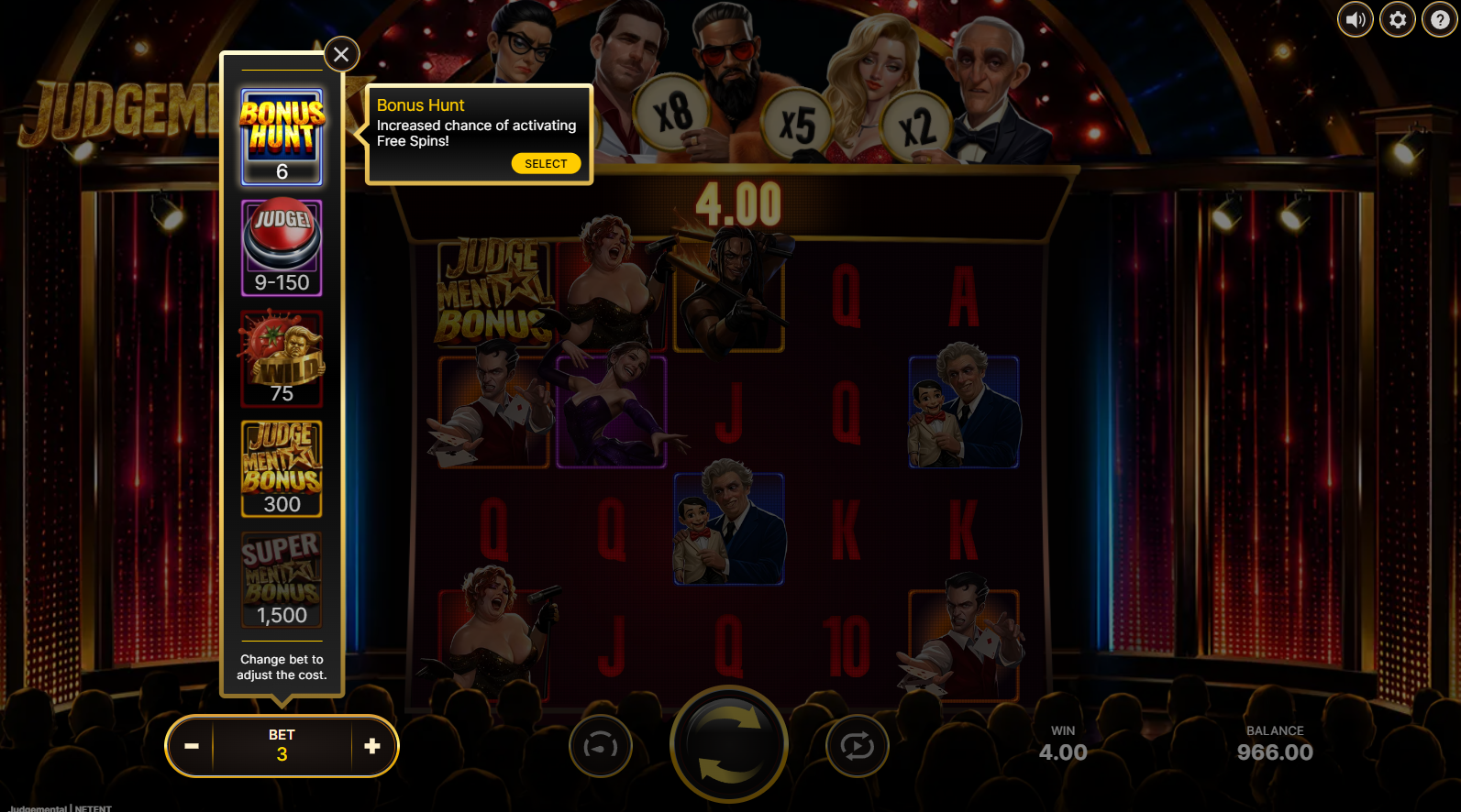 Judgemental slot Bonus Buy options by NetEnt
