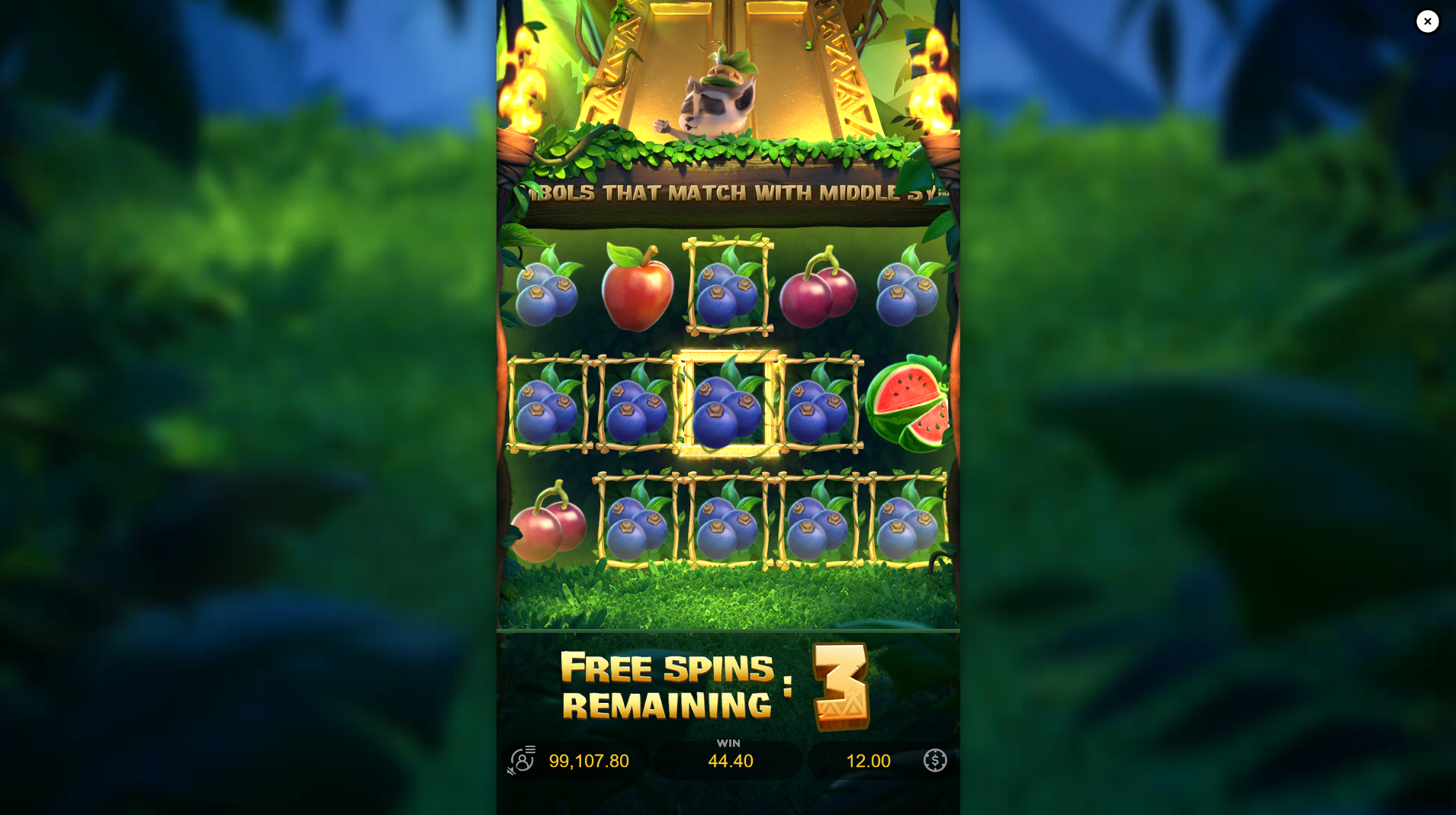 Jungle Delight Free Spins feature in play with sticky symbols active