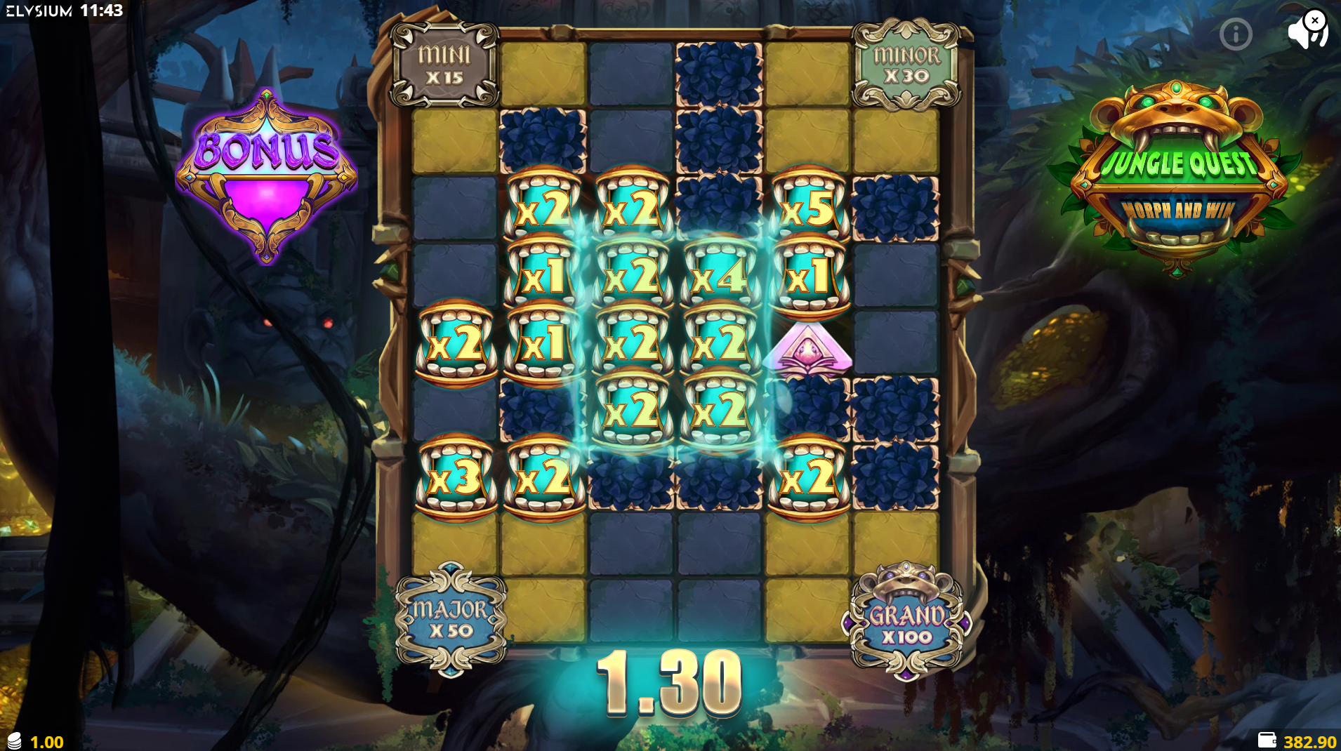 Jungle Quest bonus play in action with animal guardian bonuses