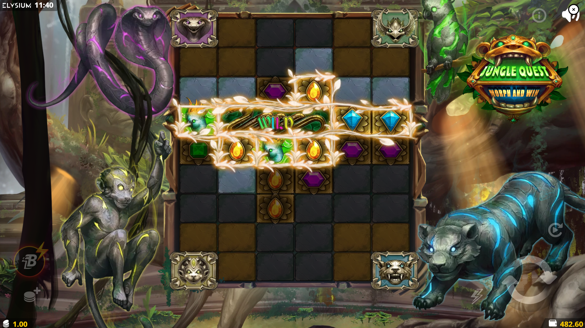 Jungle Quest Expanding Wild feature stretching across the grid