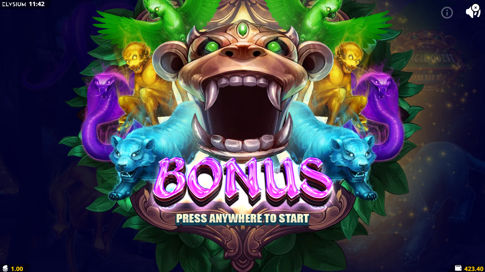 Jungle Quest bonus round trigger screen