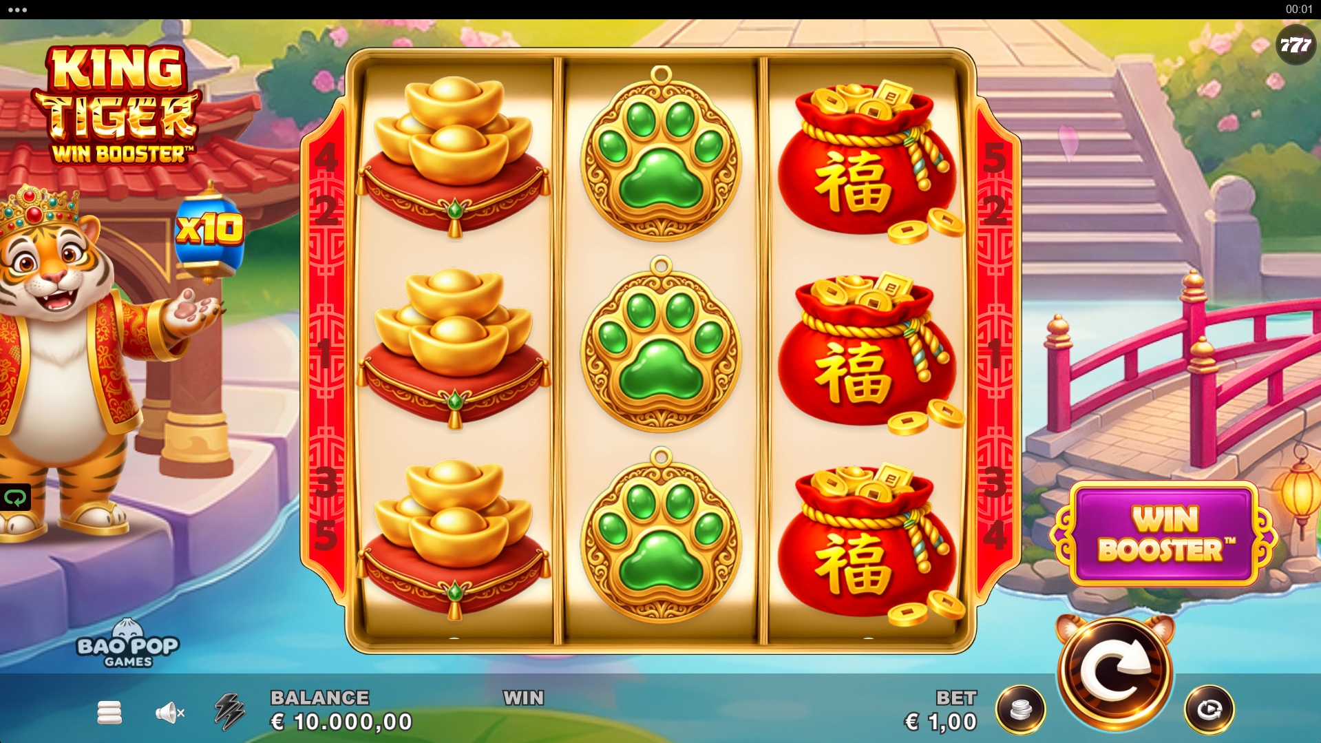 King Tiger Win Booster base game showing the 3x3 reel grid