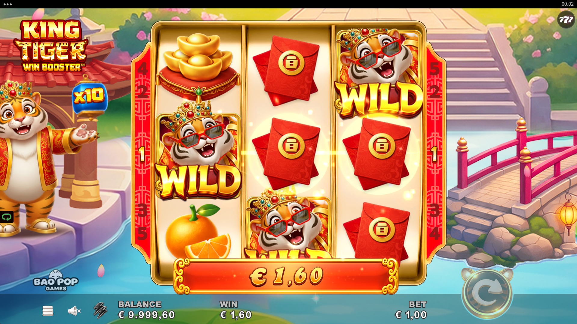 King Tiger Win Booster paytable showing 5 fixed paylines