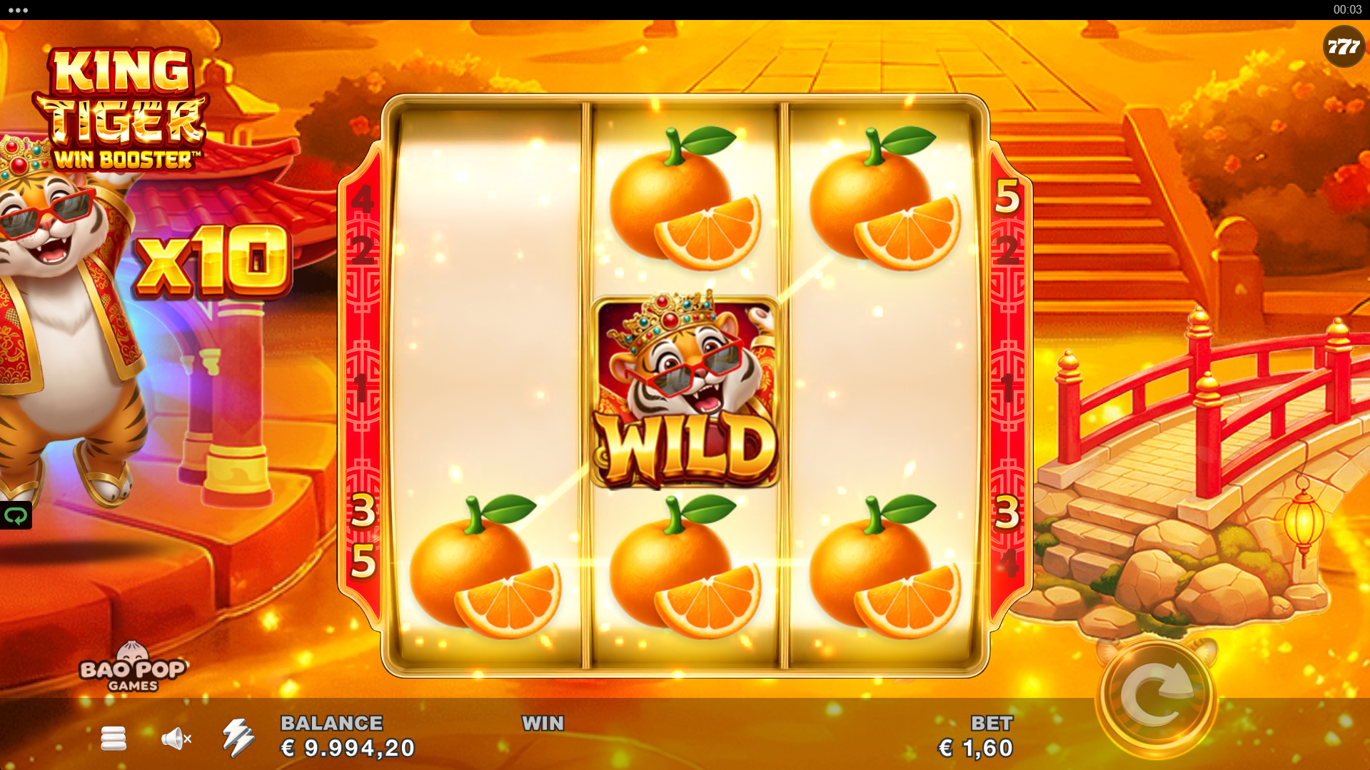King Tiger Win Booster Respin Feature in progress with sticky symbols