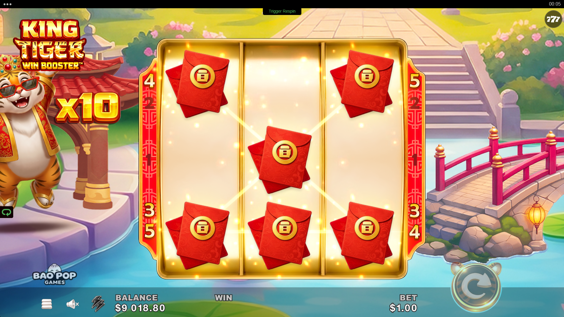 King Tiger Win Booster Respin Feature being triggered