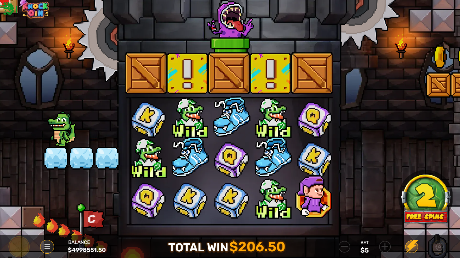 Knockoin slot 8 Bit Castle Bonus Game free spins round