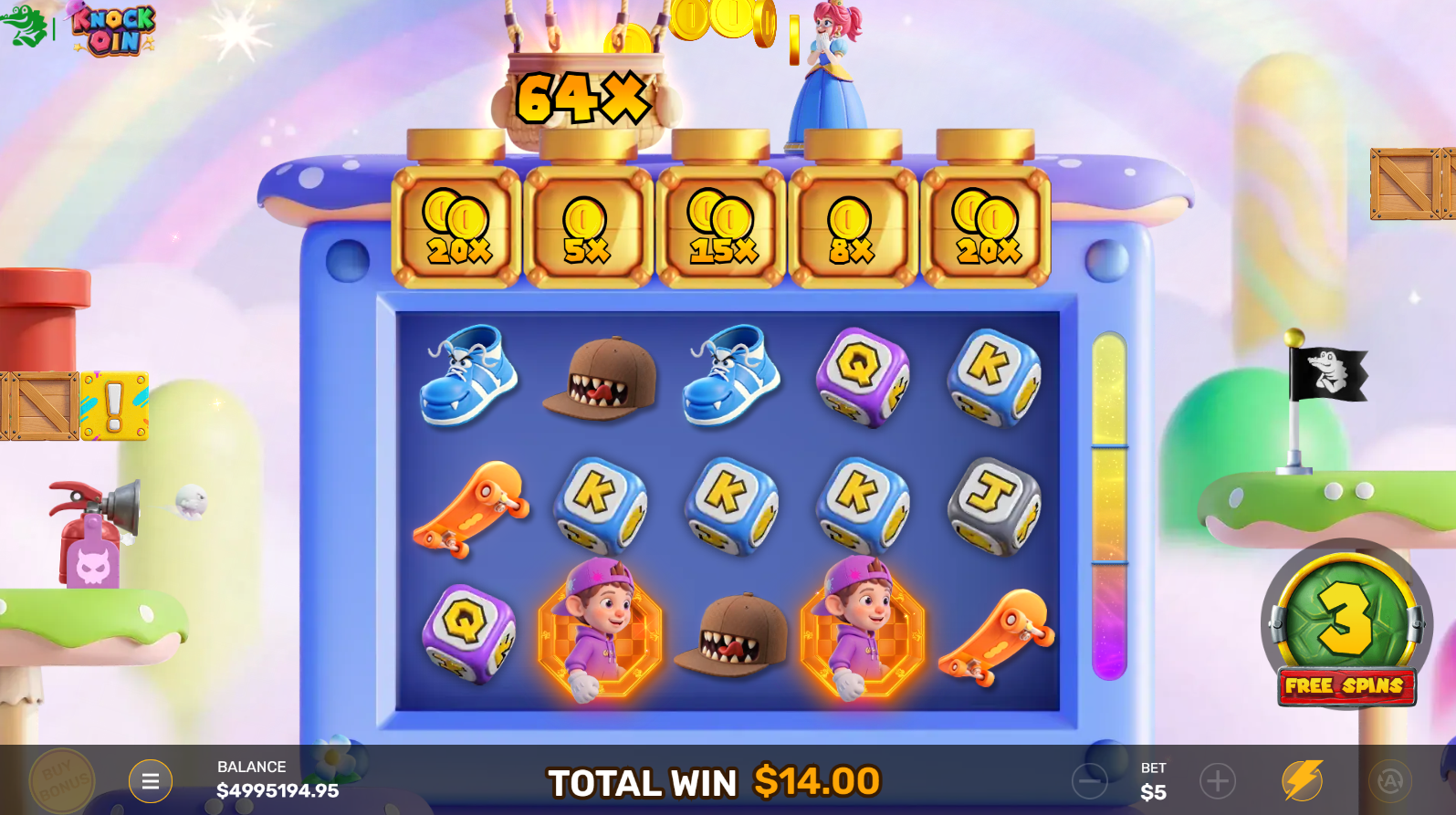 Knockoin slot Secret Level Bonus Game with refilling spins and Gold Coin rewards
