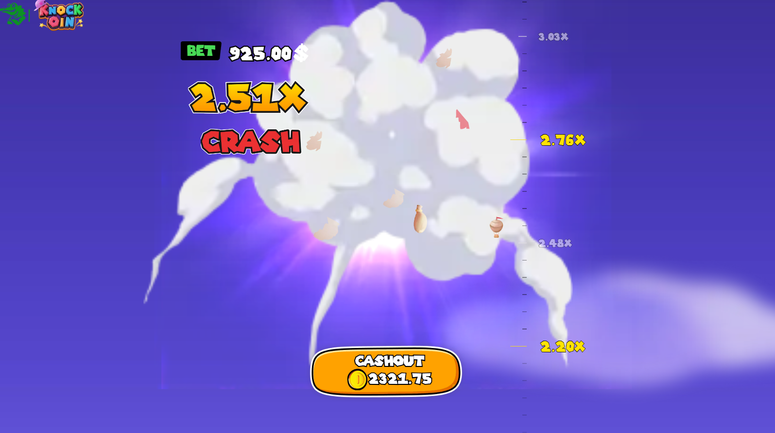 Knockoin slot Secret Level Crash Mini Game with rising balloon multiplier