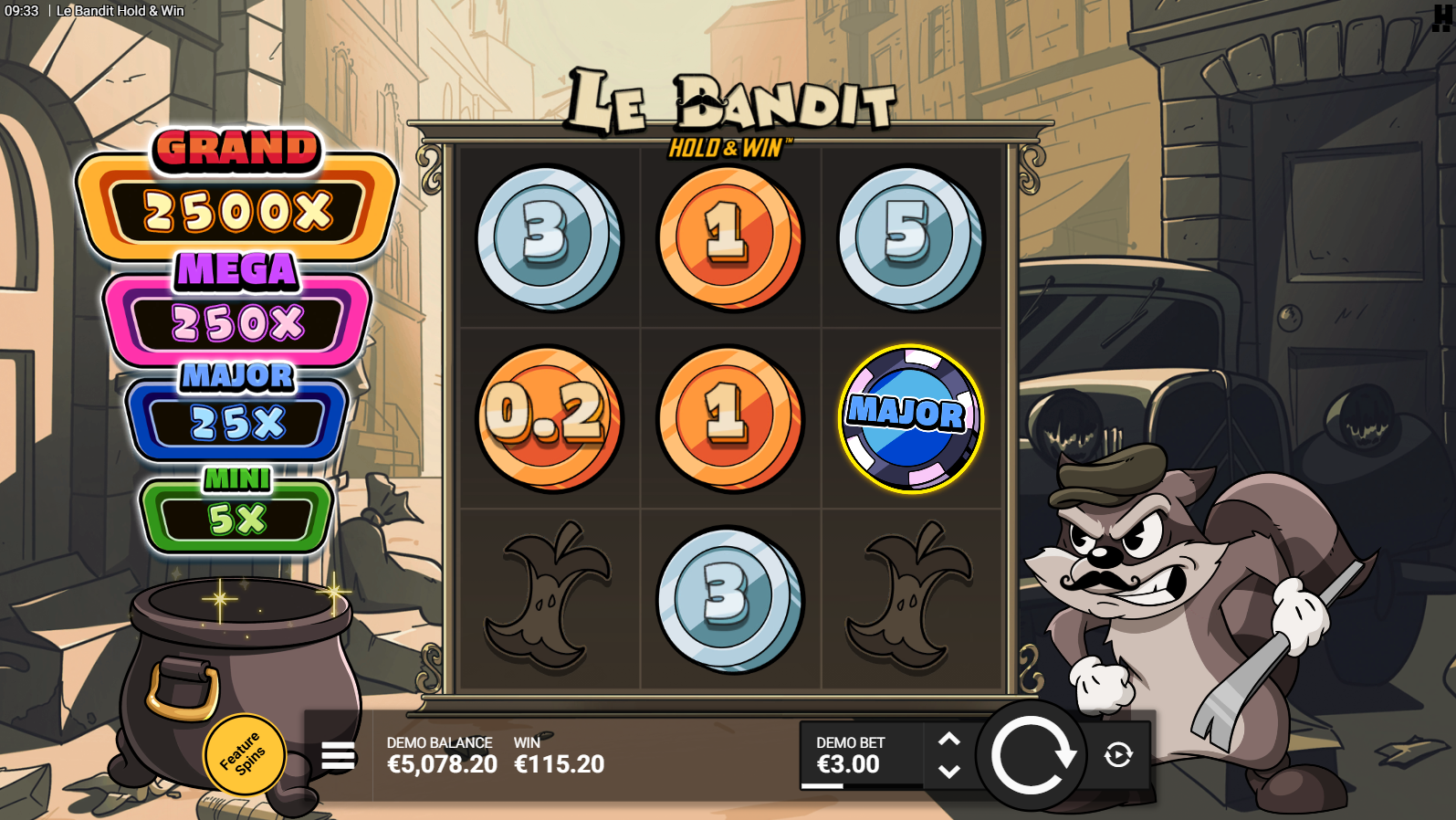 Le Bandit Hold & Win Major Jackpot win screen