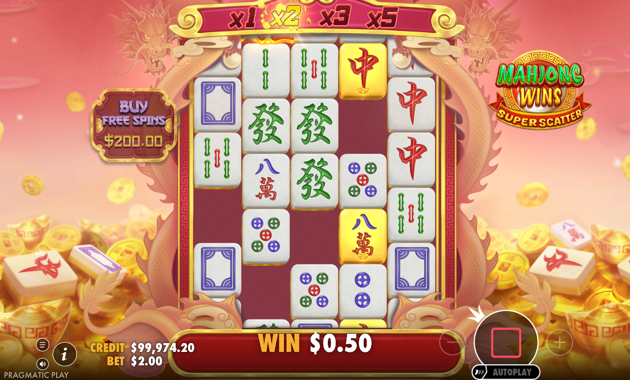 Mahjong Wins Super Scatter tumble with gold symbols