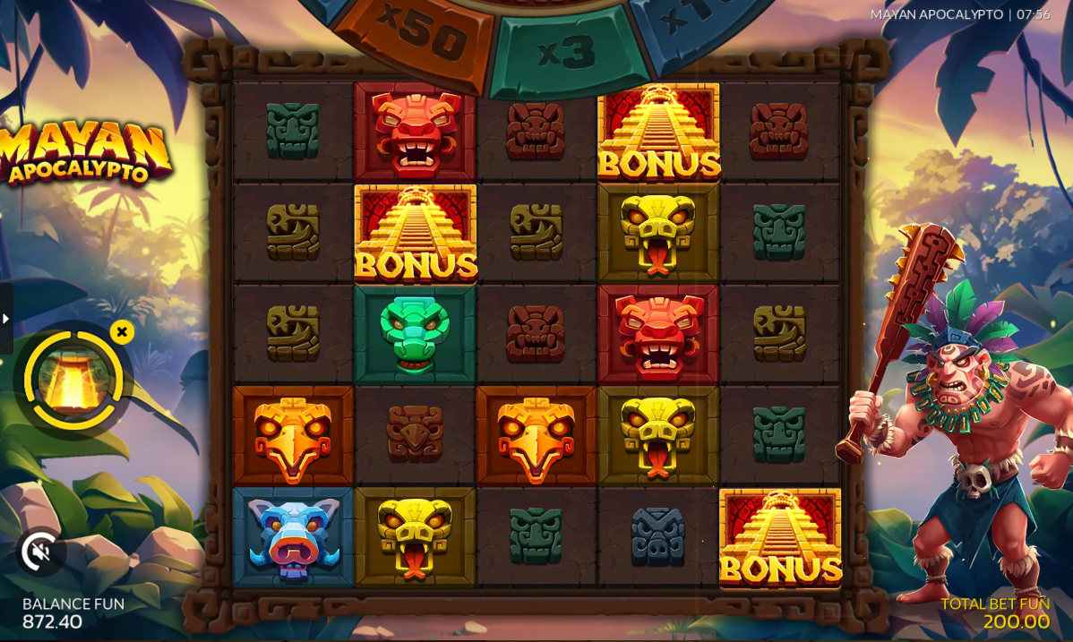 Mayan Apocalypto free spins triggered by 3 scatter symbols