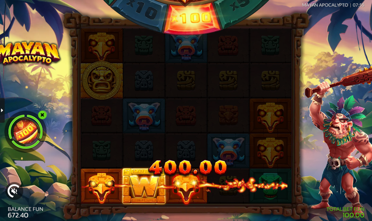 Mayan Apocalypto Maya Wheel multiplier feature activating during a spin