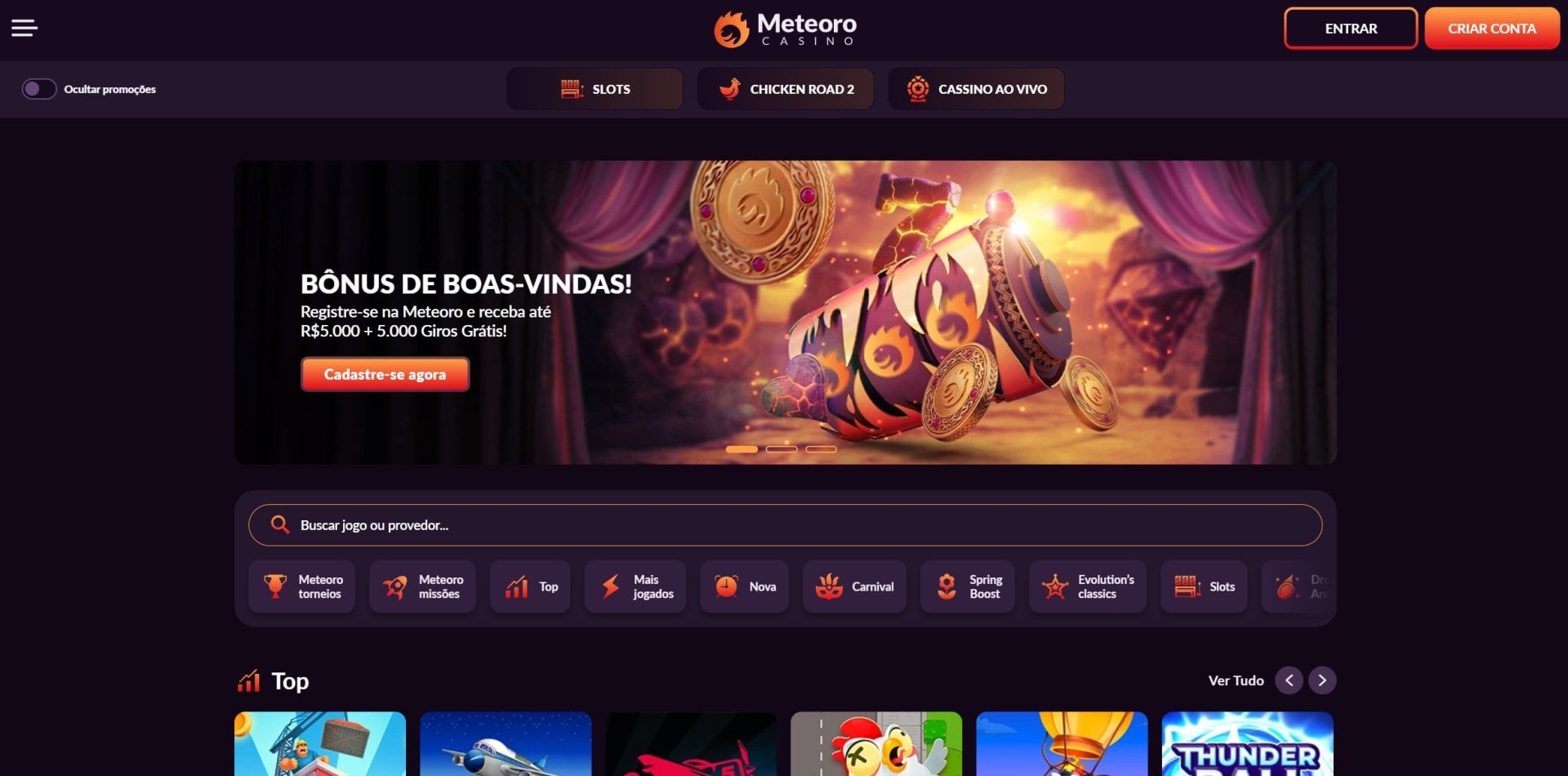 Meteoro Casino Homepage