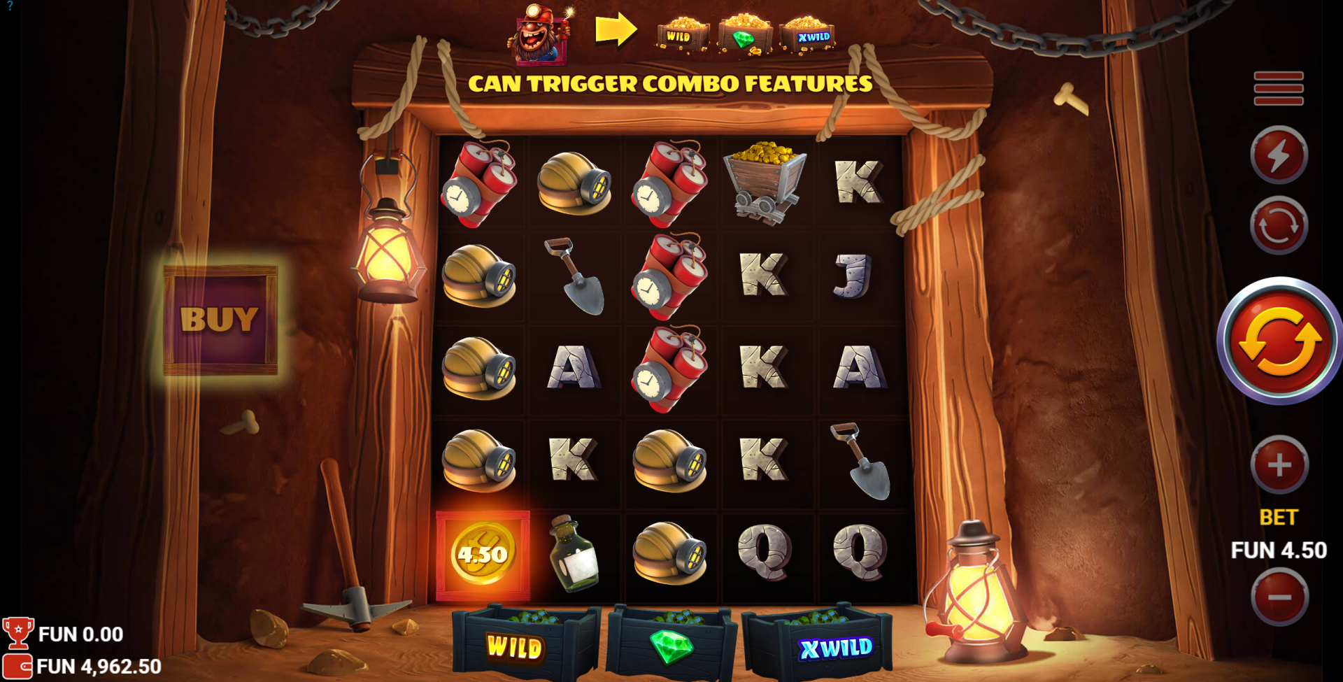 Miners Combo coin collect Cash Feature showing Dugh striking gold