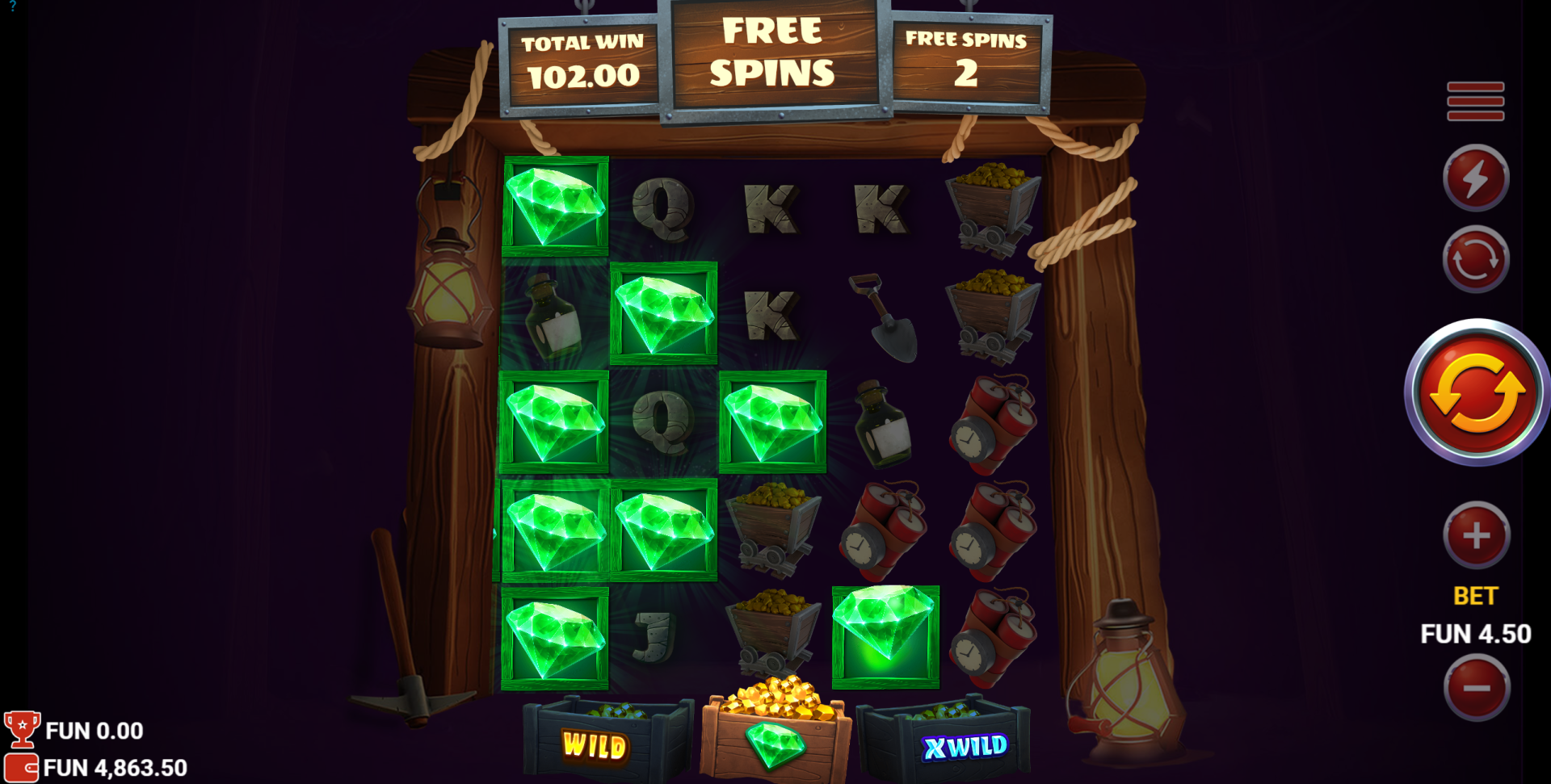 Miners Combo Top Symbol Respins with a premium symbol loaded onto the reels