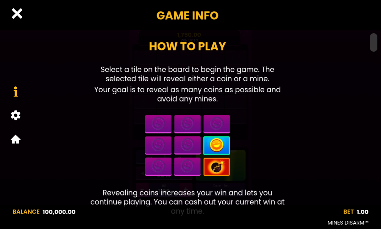 Mines Disarm information screen