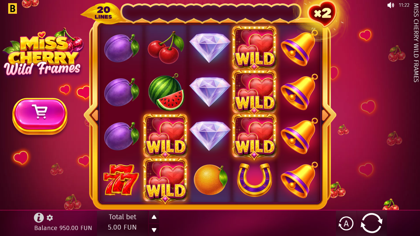 Miss Cherry Wild Frames wild symbols and golden frame feature in action