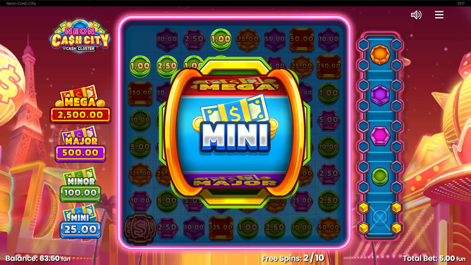 Neon Cash City Jackpot Wheel feature