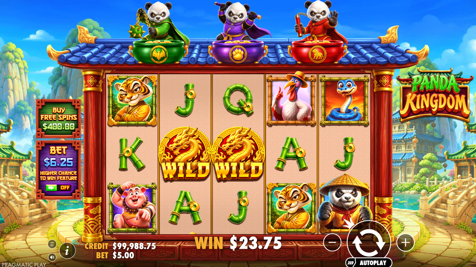 Panda Kingdom wild symbols in action on the reels