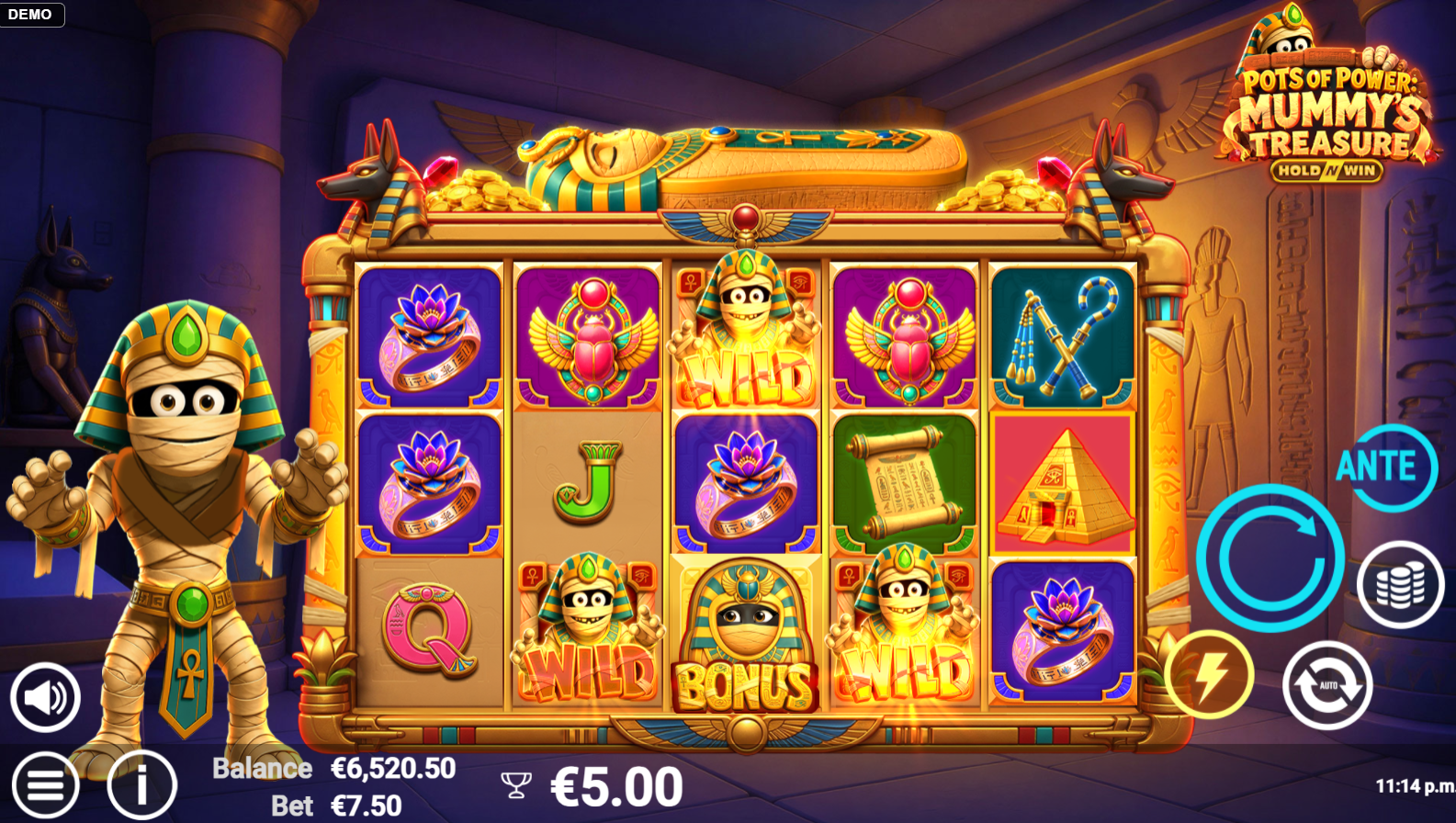 Pots of Power Mummy's Treasure ante bet active