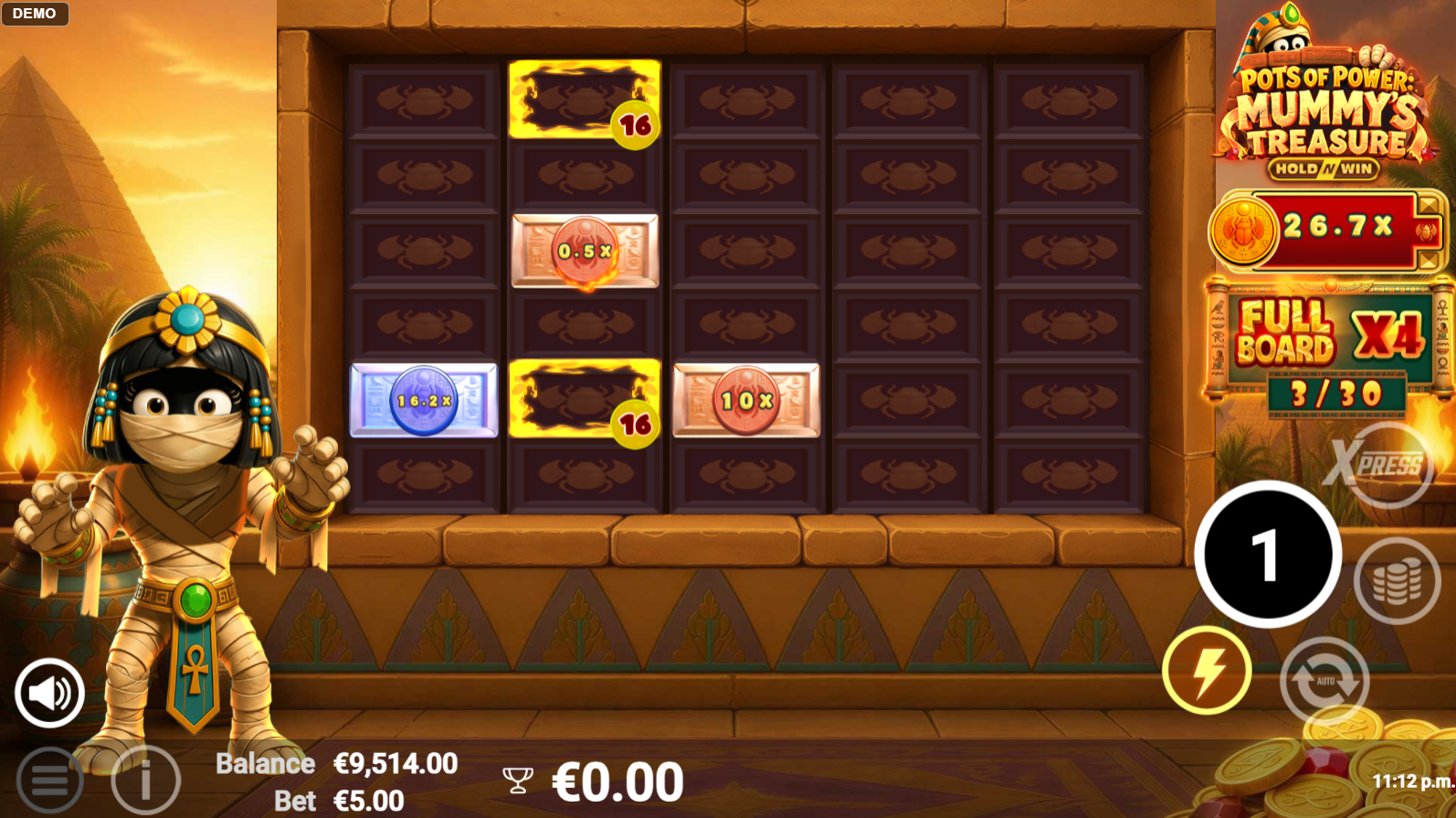 Pots of Power Mummy's Treasure Hold and Win bonus round