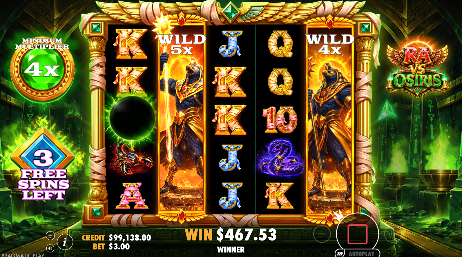 Ra vs Osiris free spins bonus feature
