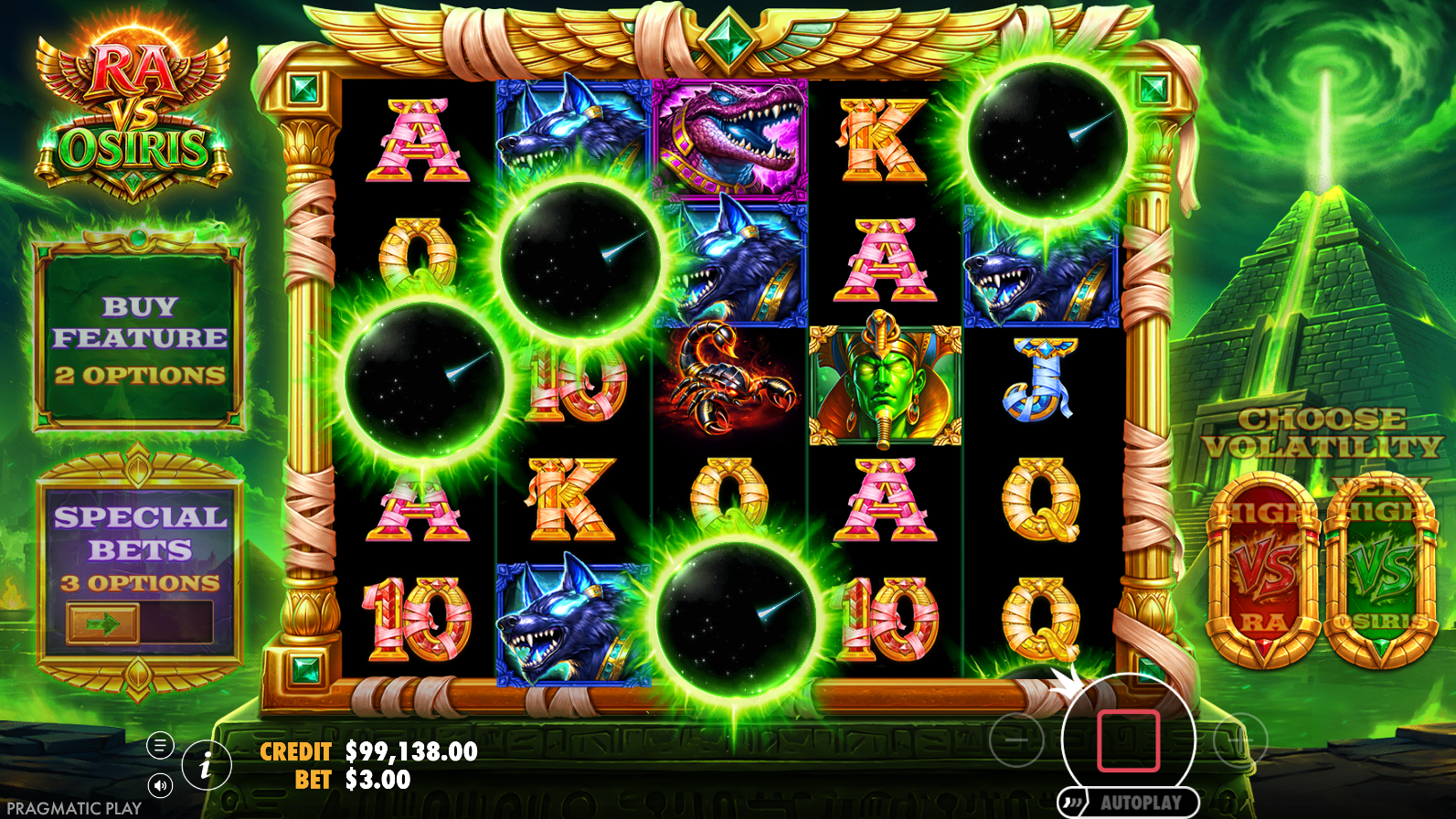Ra vs Osiris scatter symbols that trigger the free spins feature