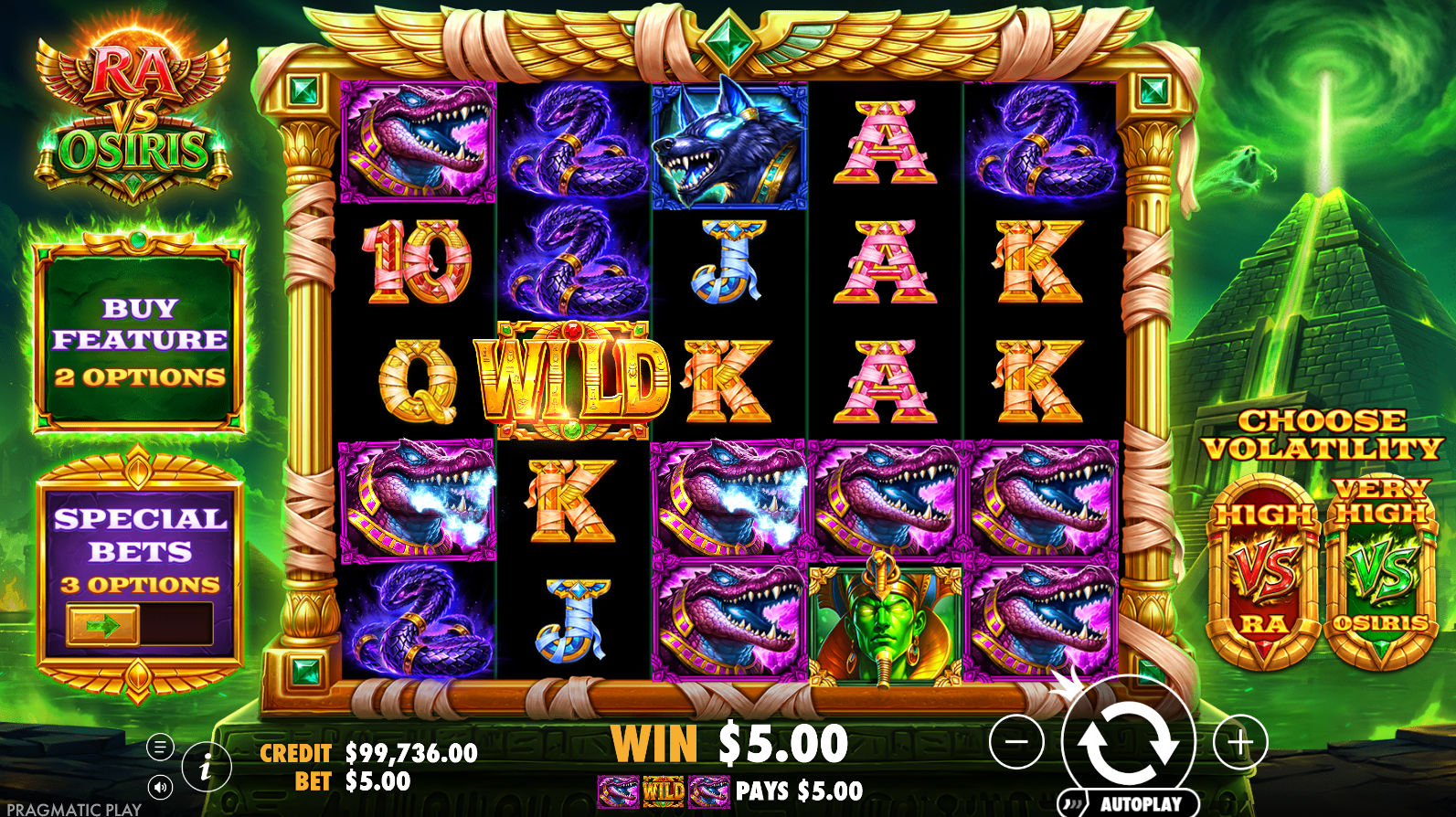 Ra vs Osiris wild symbols on the reels