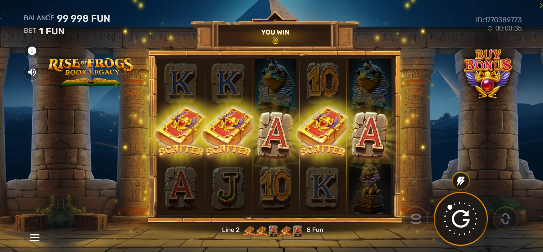 Rise of Frogs Book Legacy free spins trigger with scatter book symbols landing