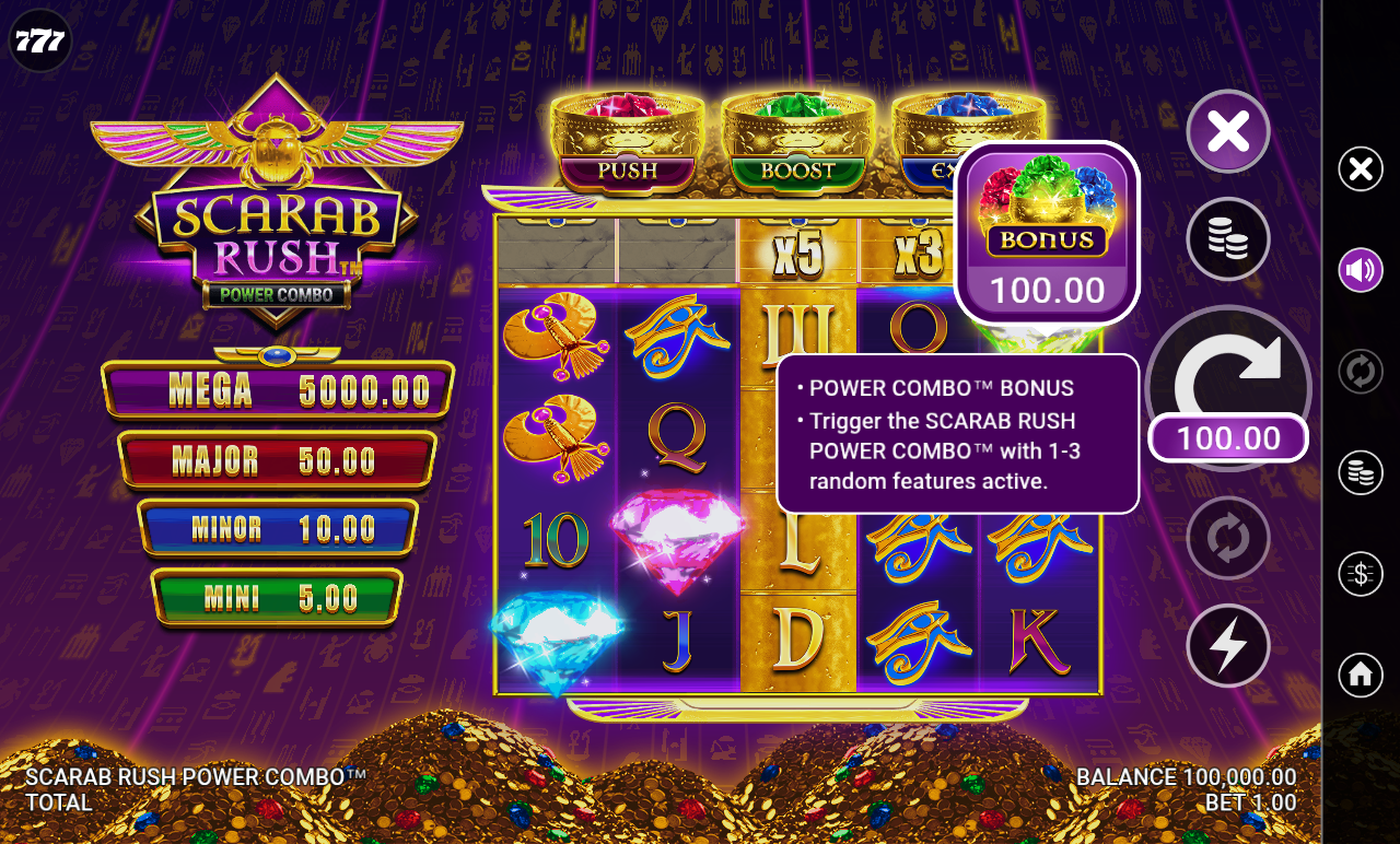 Scarab Rush Power Combo information screen
