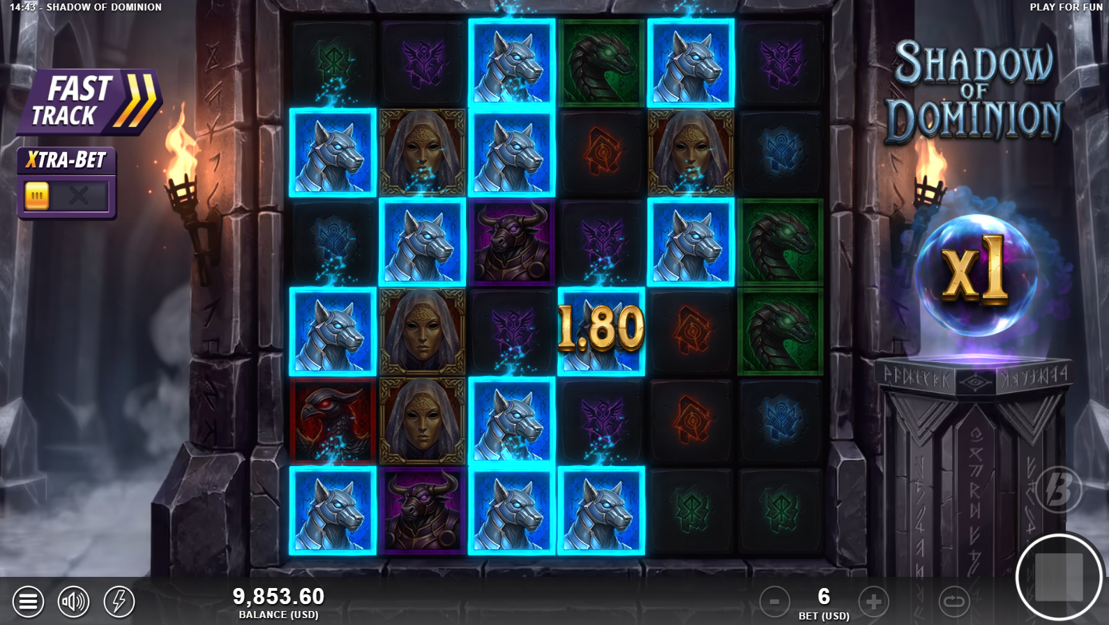 Shadow Of Dominion base game showing the 6x6 Avalanche Scatter Pays grid