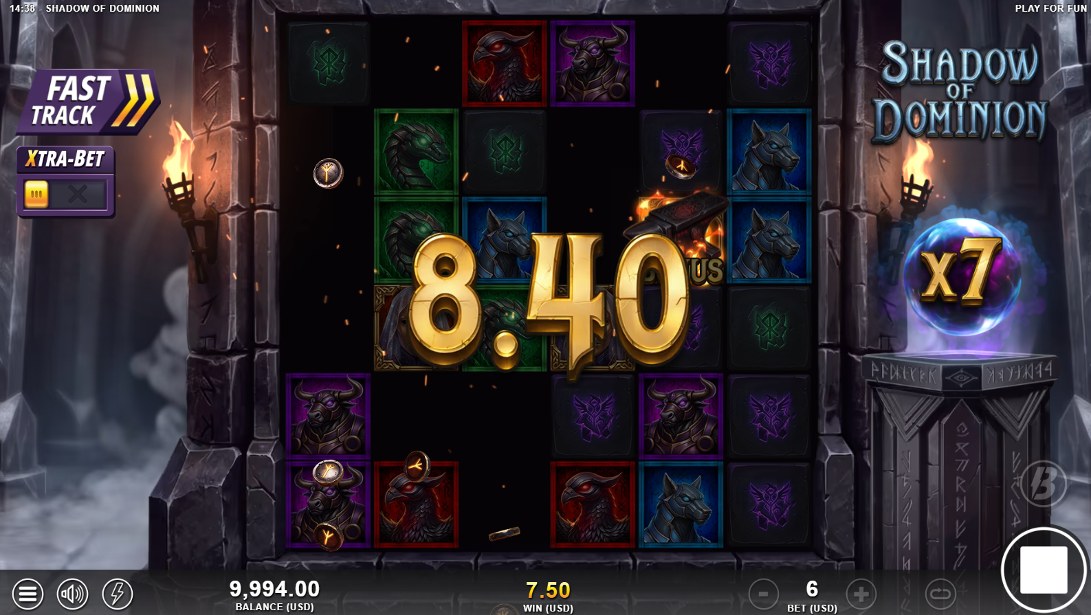 Shadow Of Dominion progressive Win Multiplier meter during a game round