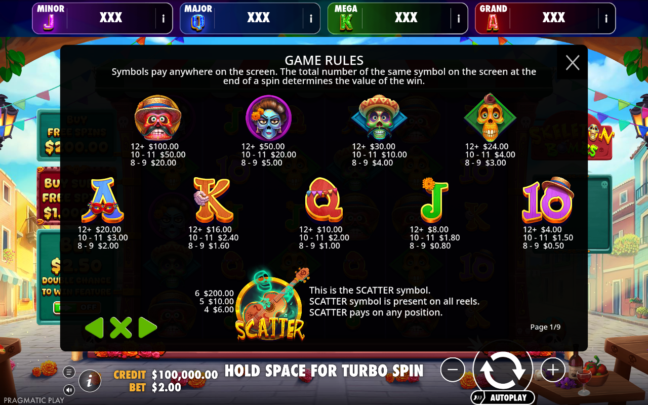 Skeleton Bombs - Brasil Jackpot information screen