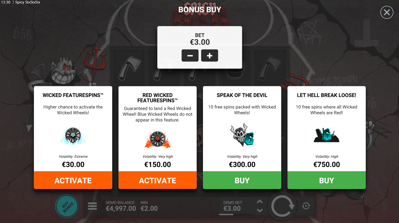 Spicy SixSixSix bonus buy menu
